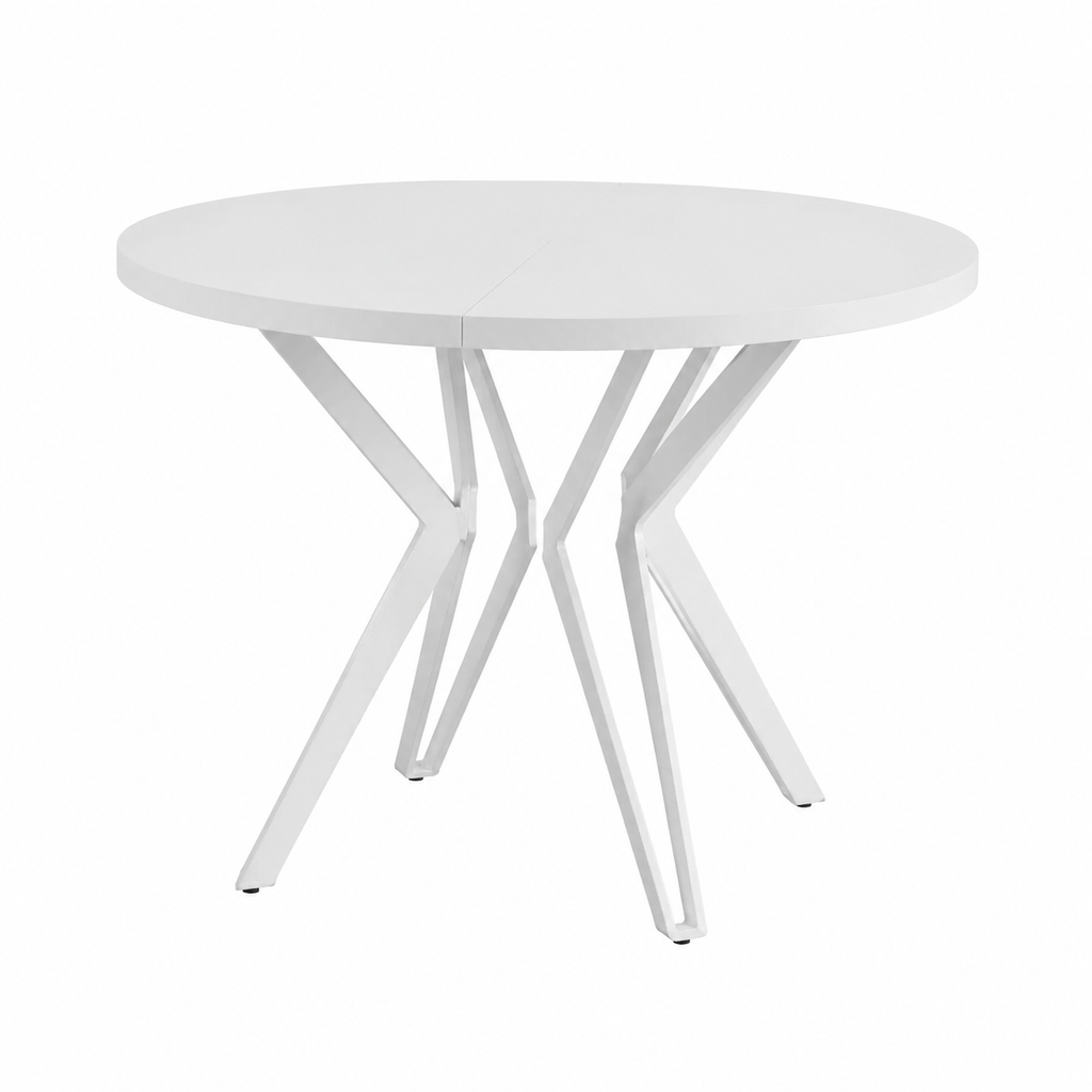 Table à manger ronde extensible, diamètre ajustable, pieds en métal blanc, style industriel