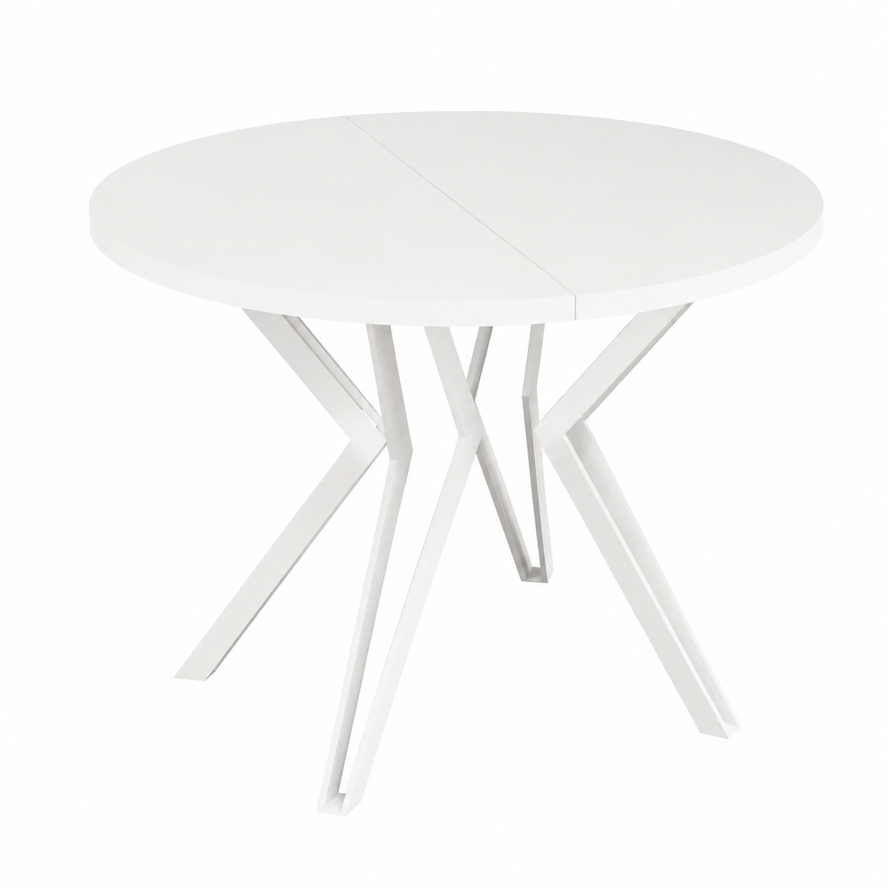Table à manger ronde extensible, diamètre ajustable, pieds en métal blanc, style industriel