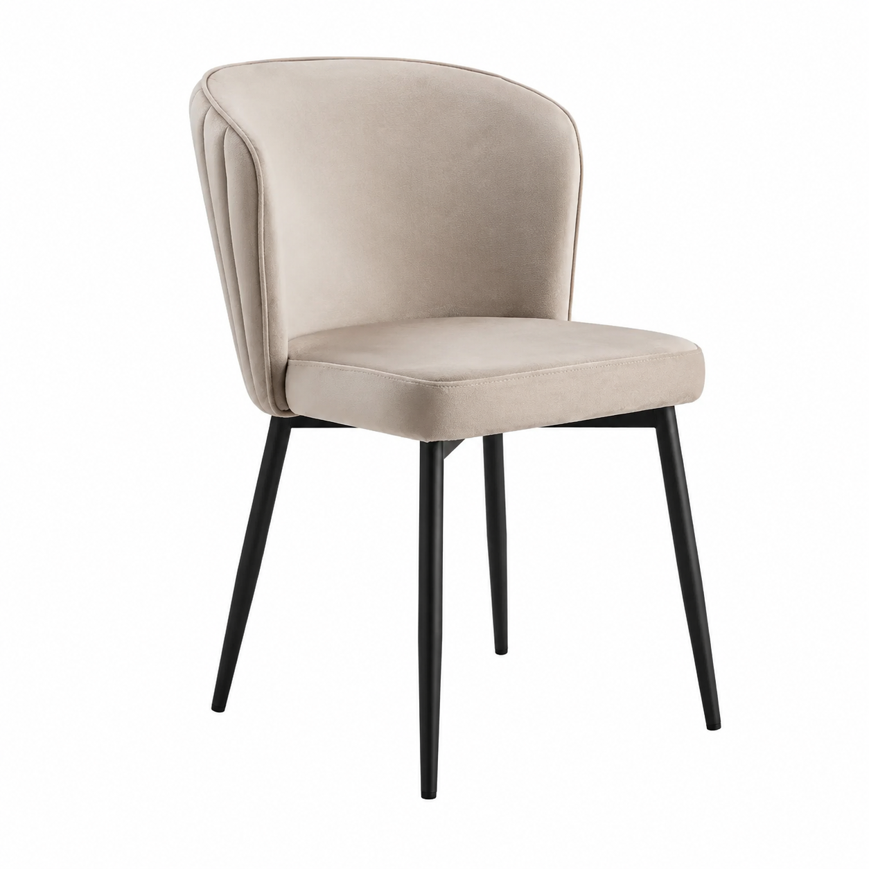Chaises en velours avec pieds en métal noir, lot de 4, beige clair