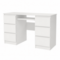 Bureau d'ordinateur moderne avec 6 tiroirs, blanc, 135 cm