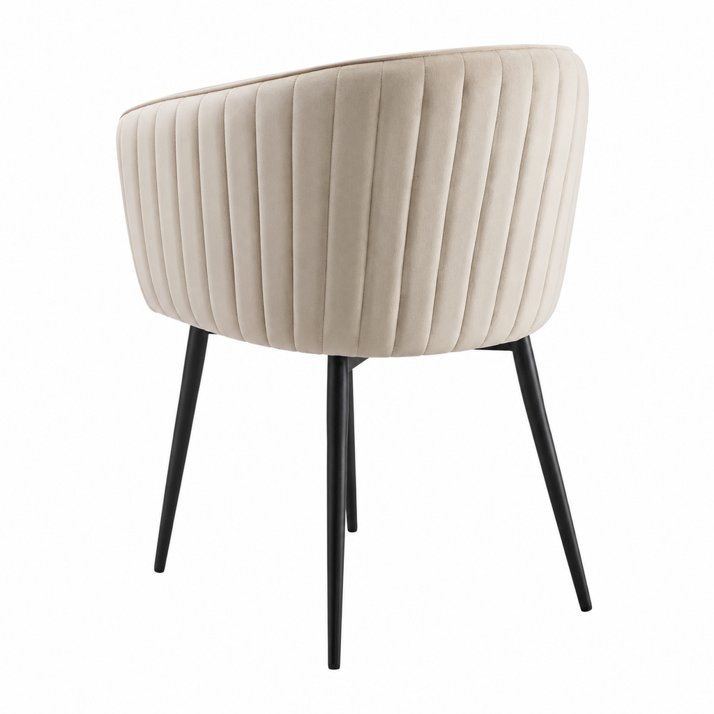 Chaises en velours avec pieds en métal noir, lot de 4, beige clair