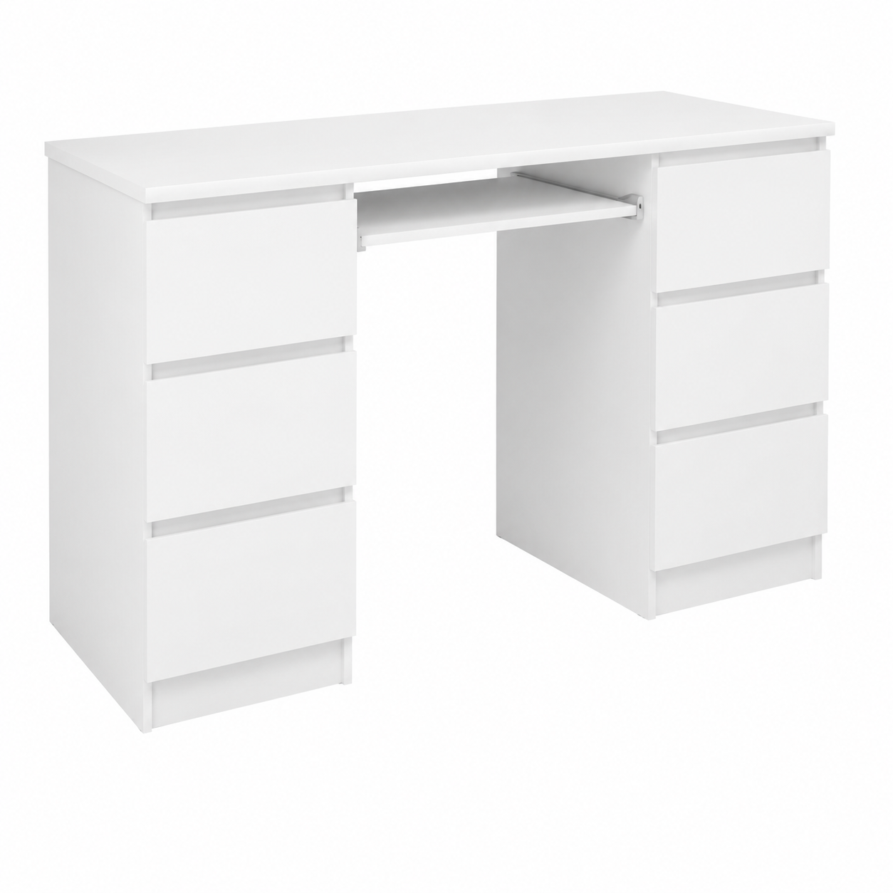Bureau d'ordinateur moderne avec 6 tiroirs, blanc, 135 cm