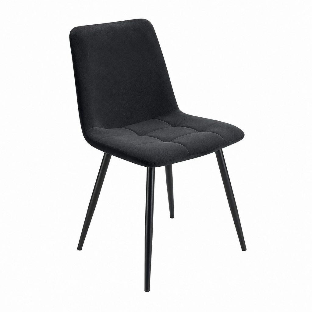 Chaise élégante en velours noir avec pieds en métal