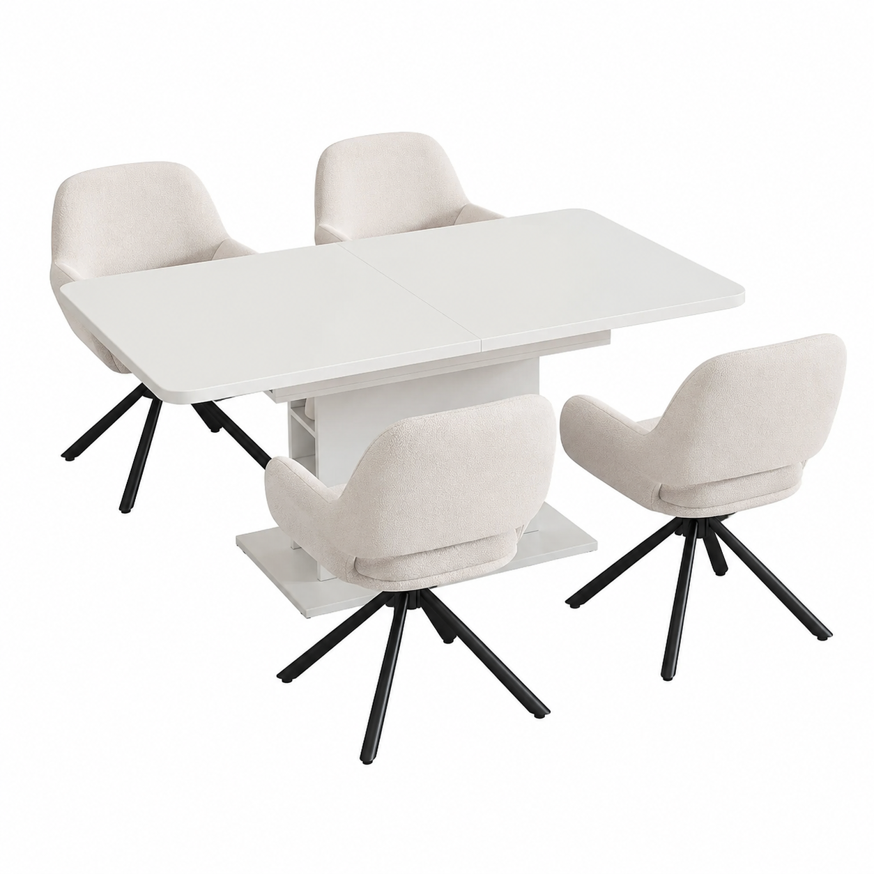 Ensemble de 4 chaises pivotantes modernes avec accoudoirs en tissu Sherpa - Blanc
