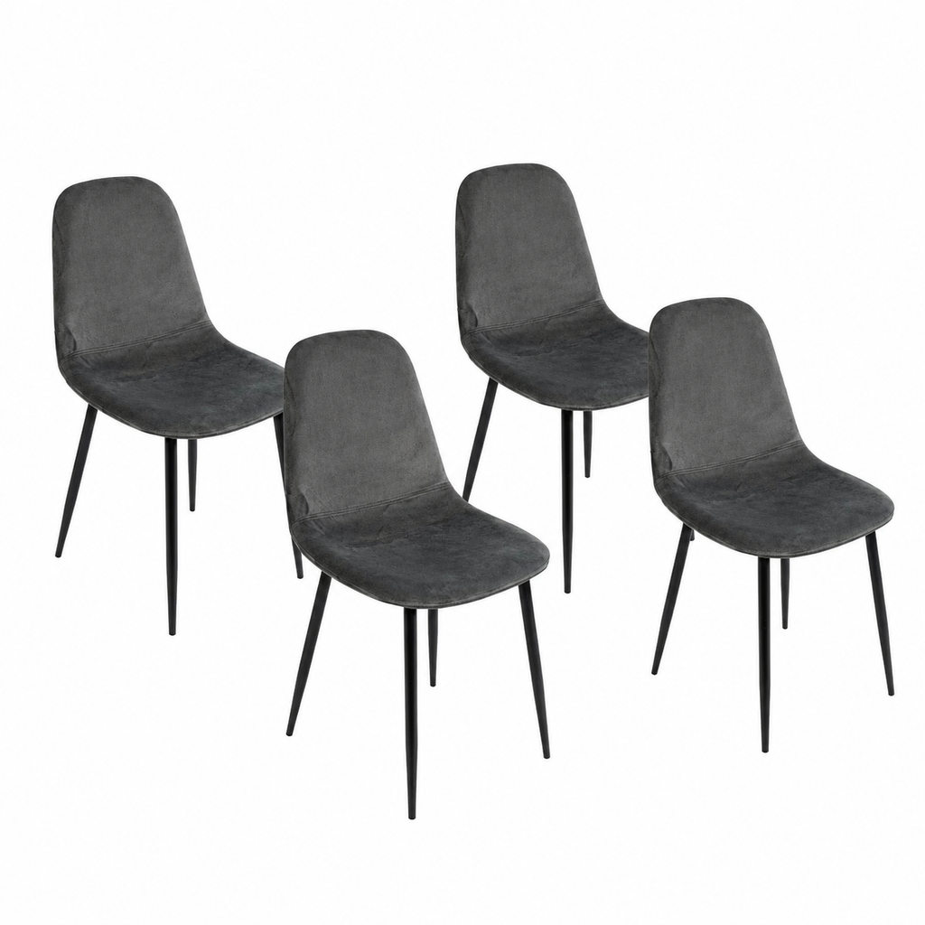 Lot de 4 chaises de salle à manger en velours et métal noir