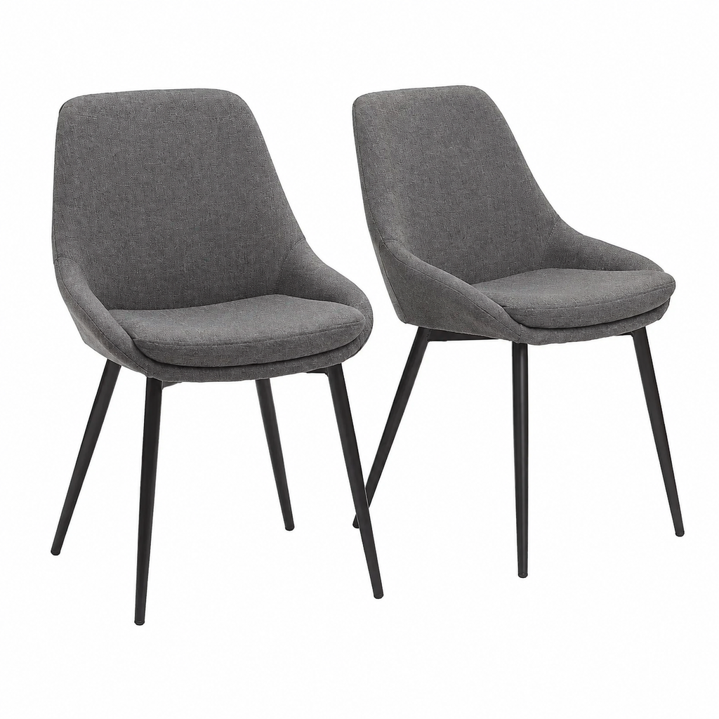 Lot de 2 chaises modernes en tissu gris avec pieds en métal noir
