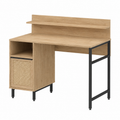 Bureau avec espace de rangement et étagère en bois et rotin clair