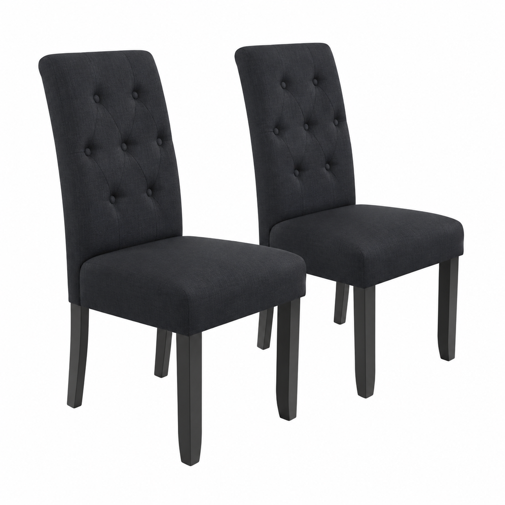 Ensemble de 2 chaises en tissu noir avec pieds en bois