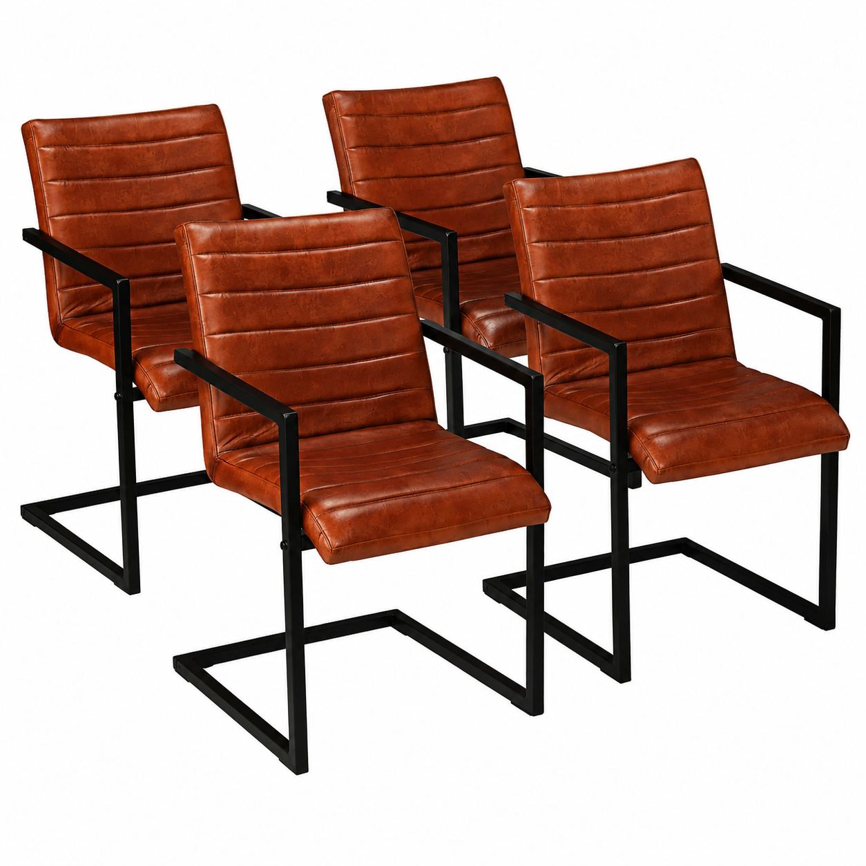 Lot de 4 chaises de salle à manger en cuir marron