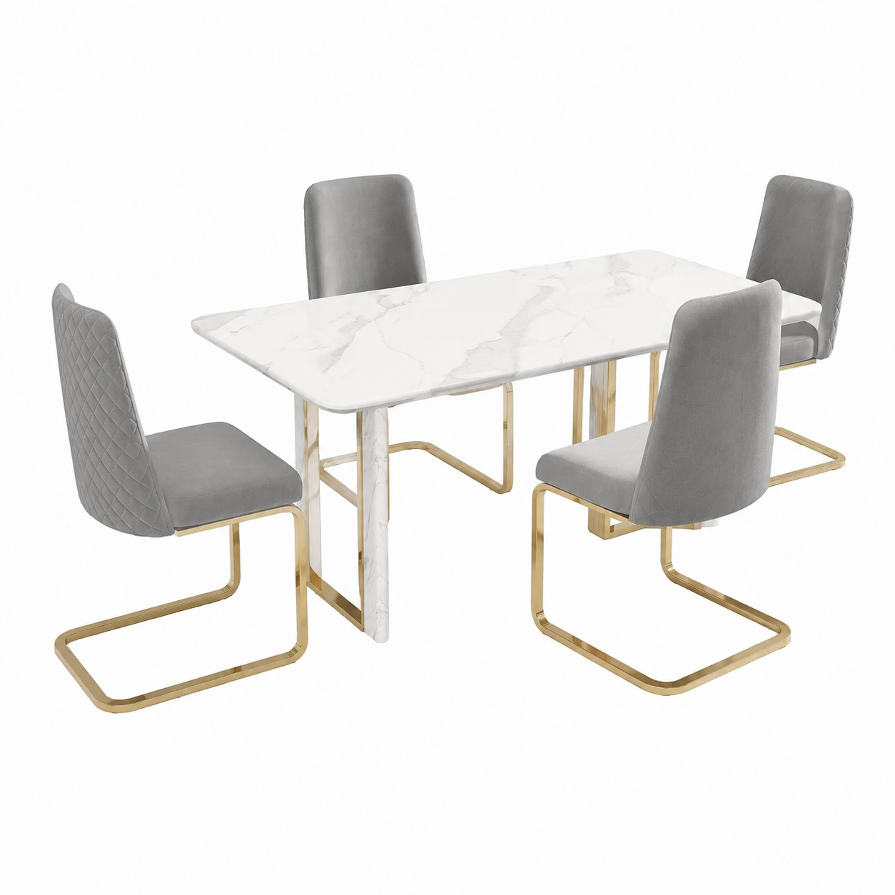 Ensemble de 4 chaises en velours gris avec pieds dorés