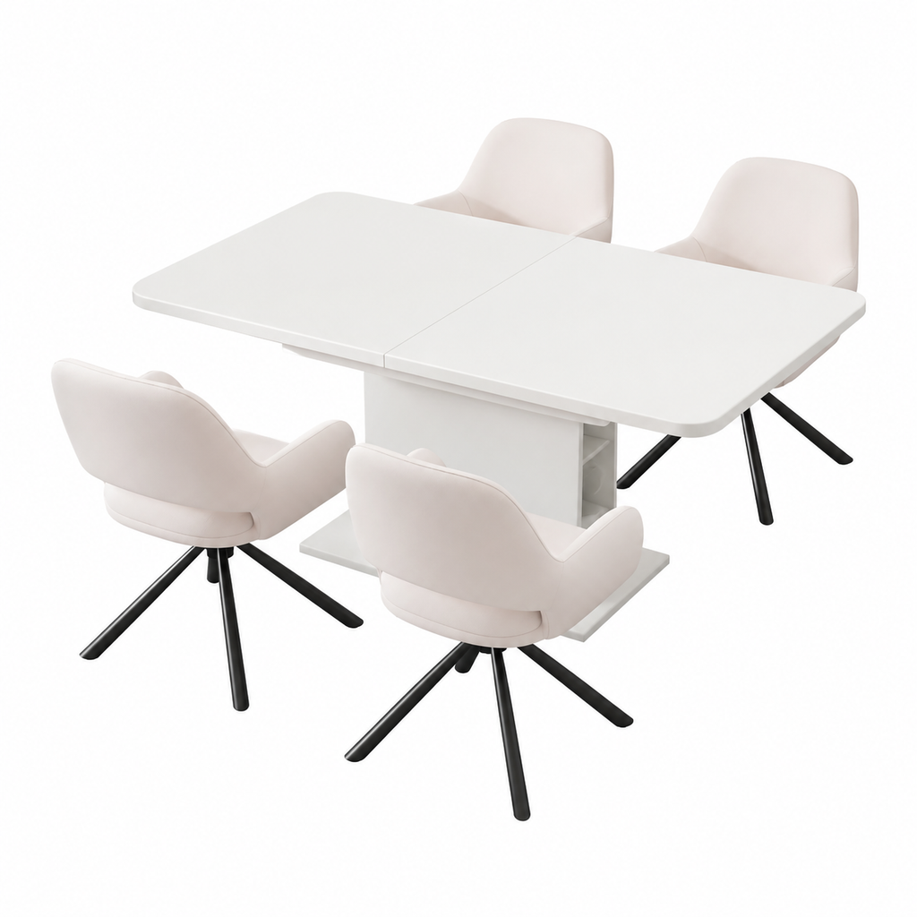 Ensemble de 4 chaises pivotantes modernes avec accoudoirs en tissu Sherpa - Blanc