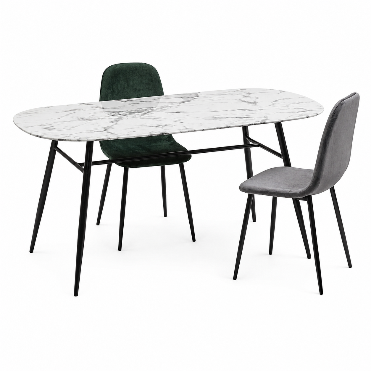 Lot de 4 chaises de salle à manger en velours et métal noir