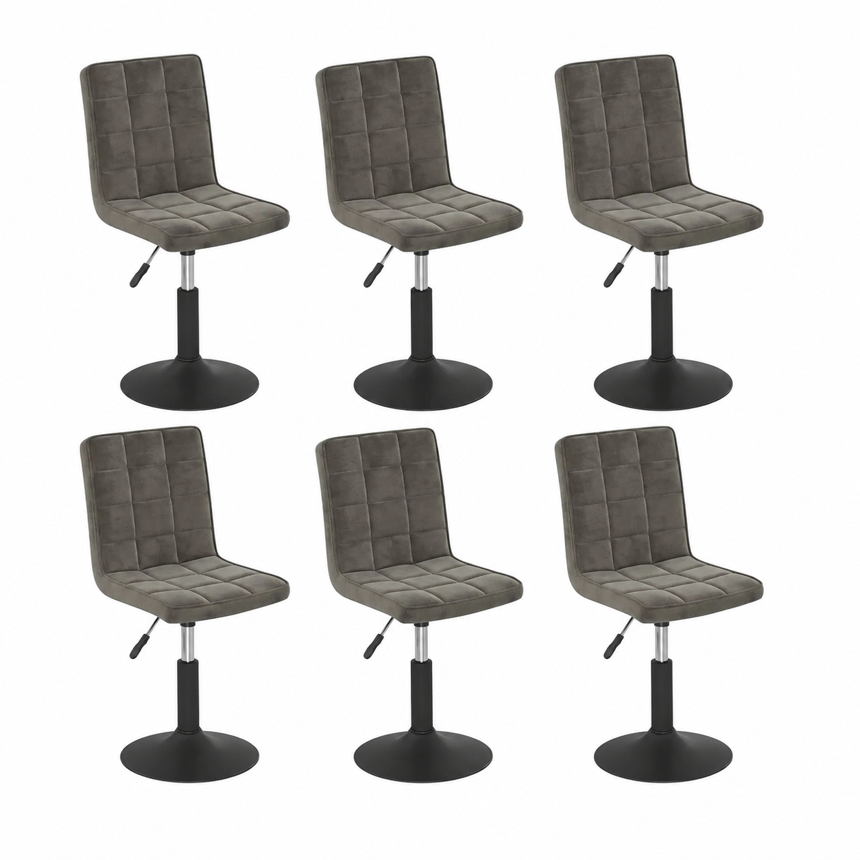 Lot de 6 chaises de salle à manger pivotantes en velours gris