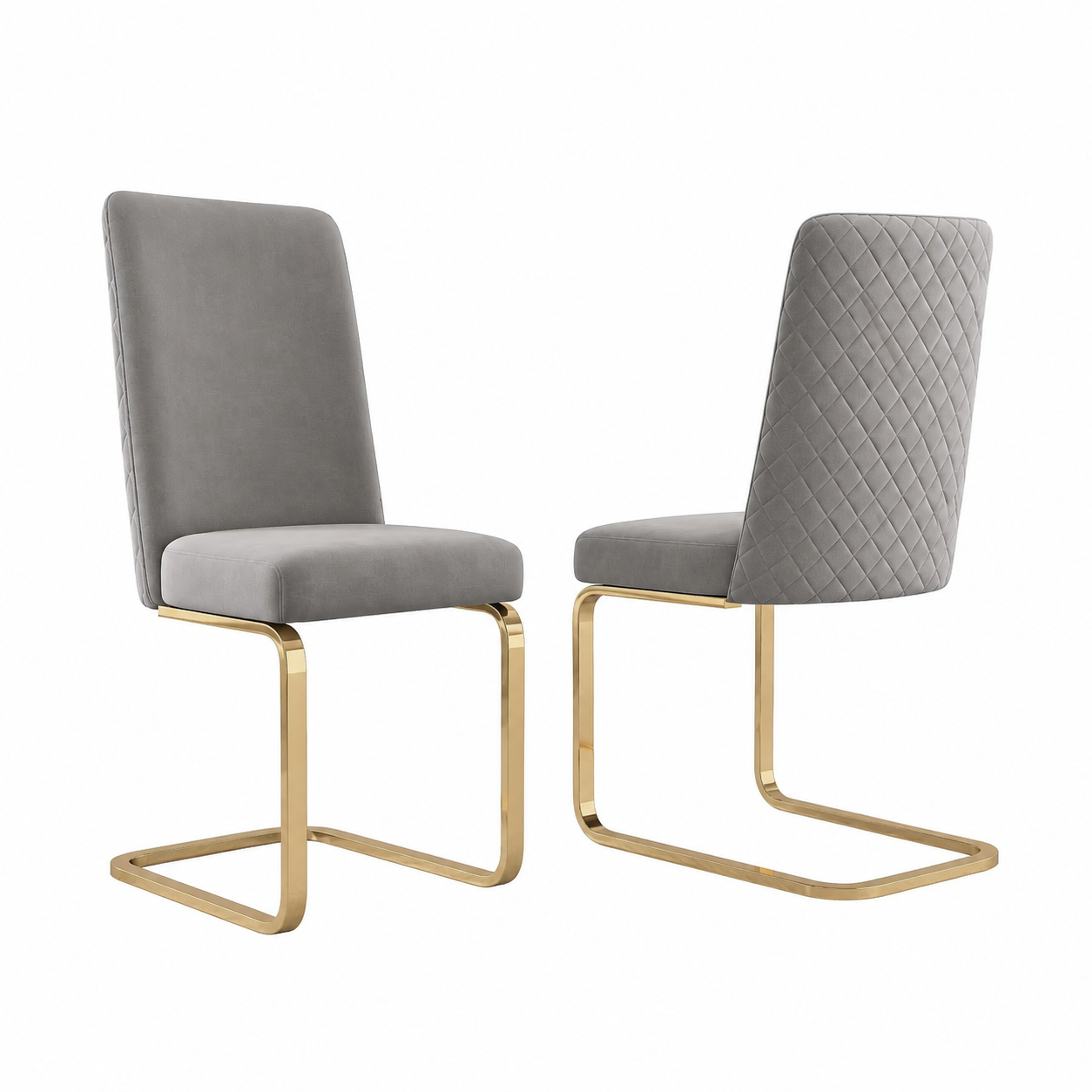 Ensemble de 4 chaises en velours gris avec pieds dorés