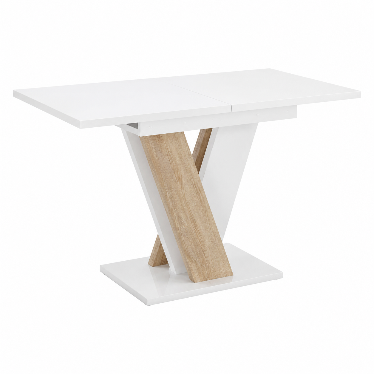 Table à manger extensible, finition blanche et chêne sonoma, 76x80x120 cm
