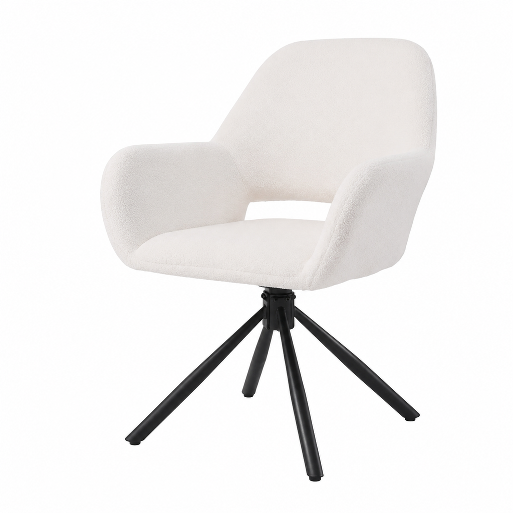 Ensemble de 4 chaises pivotantes modernes avec accoudoirs en tissu Sherpa - Blanc