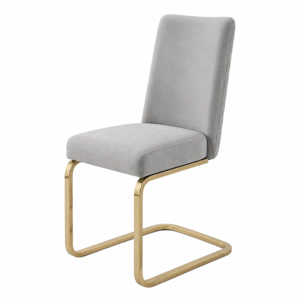 Ensemble de 4 chaises en velours gris avec pieds dorés