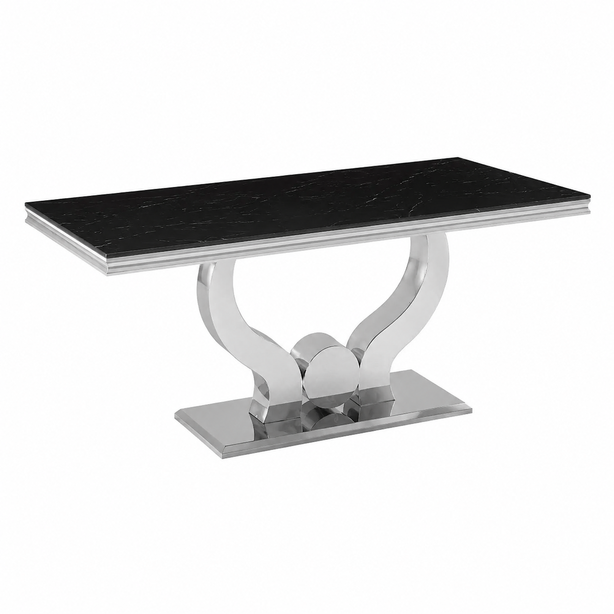 Table à manger en verre effet marbre noir pour 4 à 6 personnes
