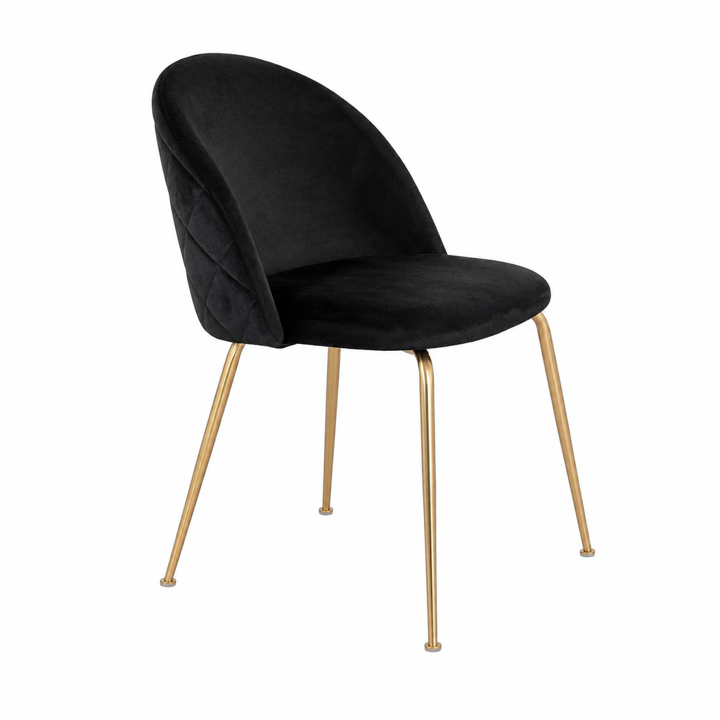 Lot de 2 chaises en velours noir avec dossier rond