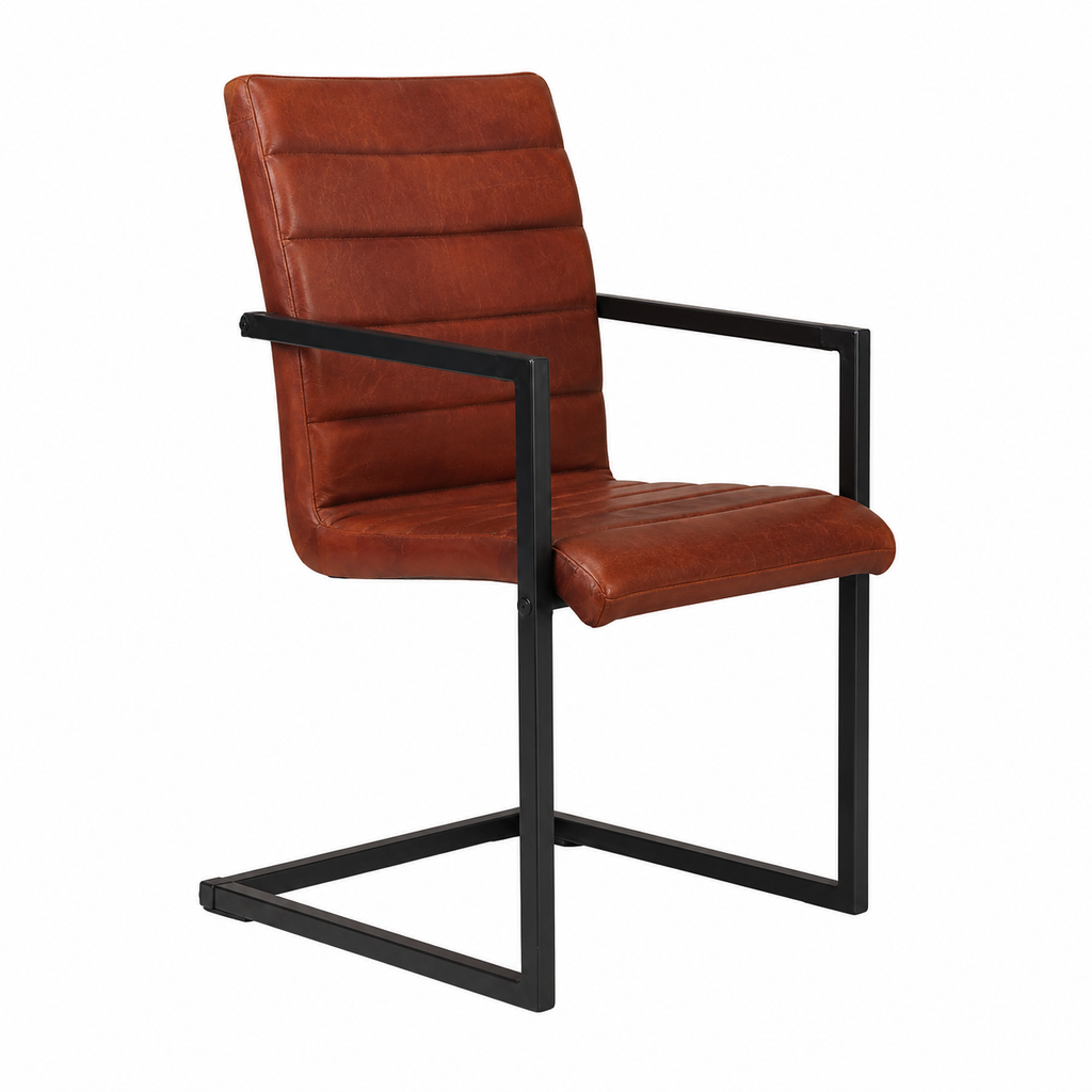 Lot de 4 chaises de salle à manger en cuir marron