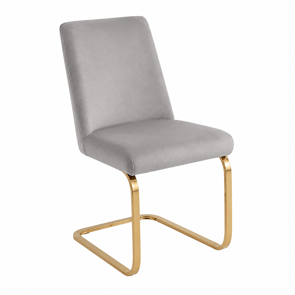 Ensemble de 4 chaises en velours gris avec pieds dorés