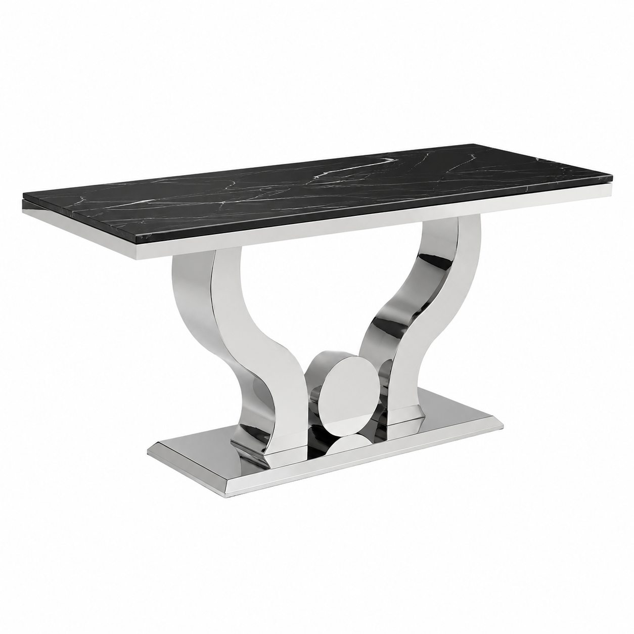 Table à manger en verre effet marbre noir pour 4 à 6 personnes