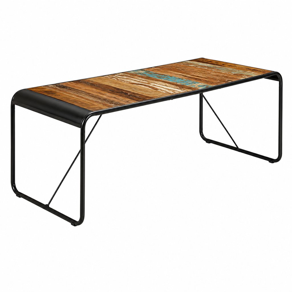 Table à manger en bois recyclé avec pieds en métal noir 180 cm