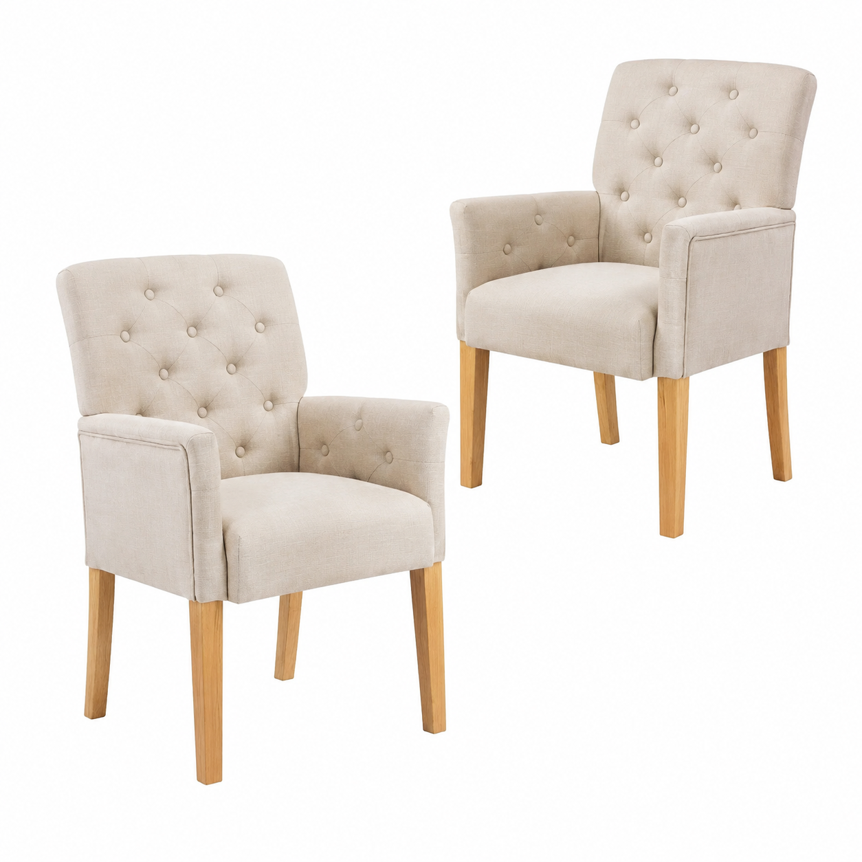Lot de 2 chaises de salle à manger avec accoudoirs en tissu beige