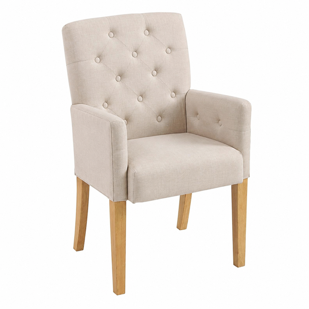Lot de 2 chaises de salle à manger avec accoudoirs en tissu beige