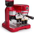 KLARSTEIN machine à café, 1550 W, 200 g, 1,4 L, Rouge, Bella Café en grains, broyeur intégré, réservoir, mousseur à lait