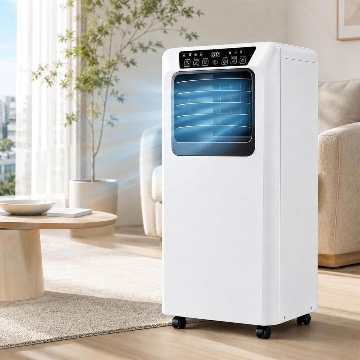 HUANQIN climatiseur portable, 9000 BTU, 7000 BTU, Blanc, Climatiseur Mobile Autoportant 7000/ avec Télécommande