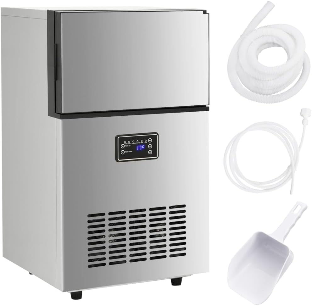 Générique Machines à glaçons, 35,5 x 34,5 x 63 cm (L x l x H), 220-240 V~, 50 Hz, 45 kg, acier inoxydable, argenté, Appareil à glaçons / 24 h