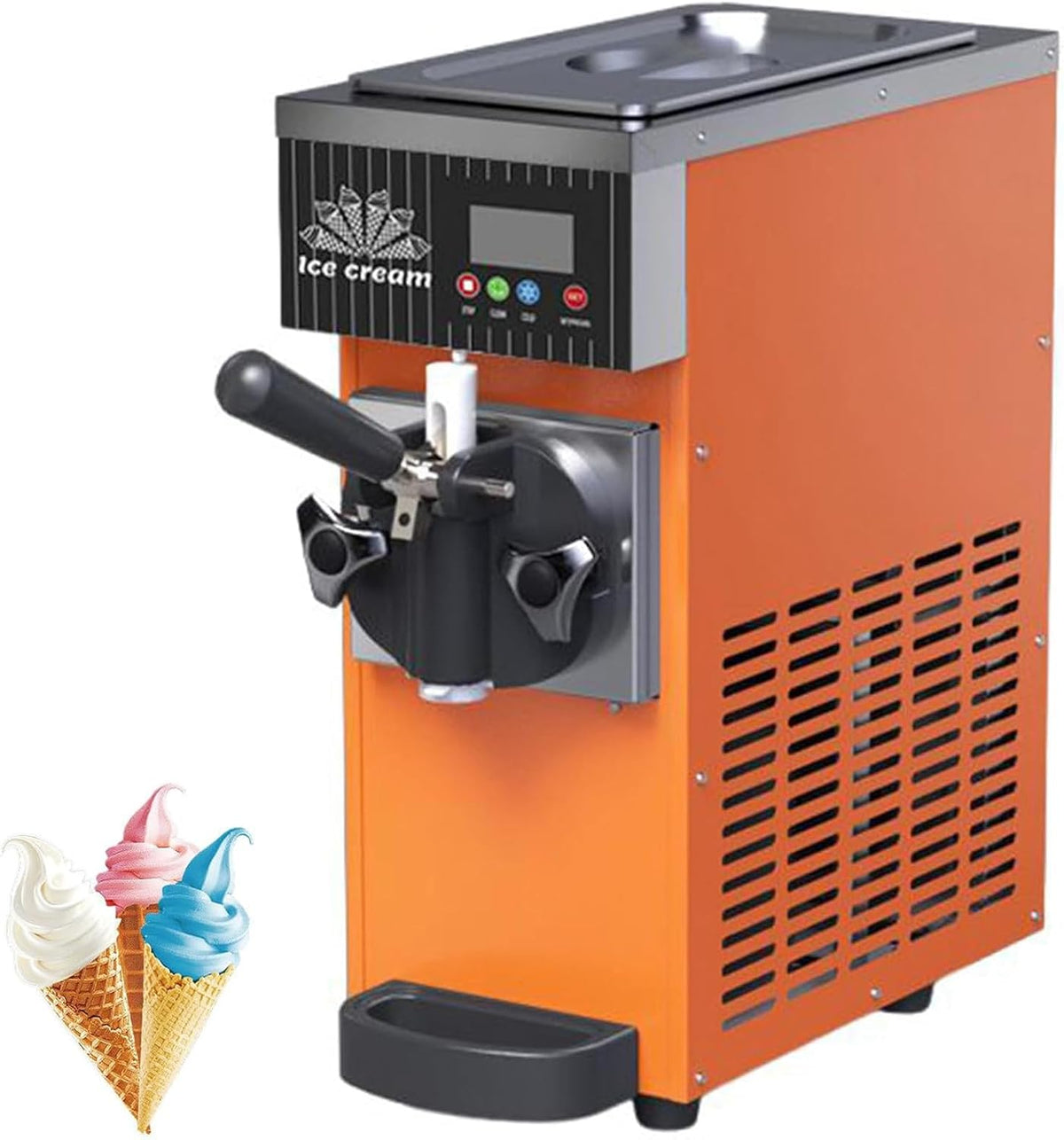 WIANQIAN sorbetière, 20 x 40 x 51 cm, Acier inoxydable, Orange, Machine à Glace avec foisonnement Jusqu'à 40% et écran LED