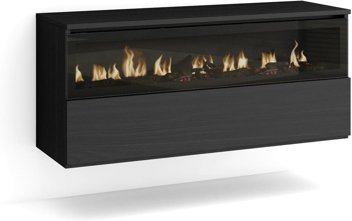Skraut Home cheminée électrique, 102 cm de large, 21 cm de haut., 34w., 102x45x35 cm, Noir, Effet Flamme, 1 Ouverture