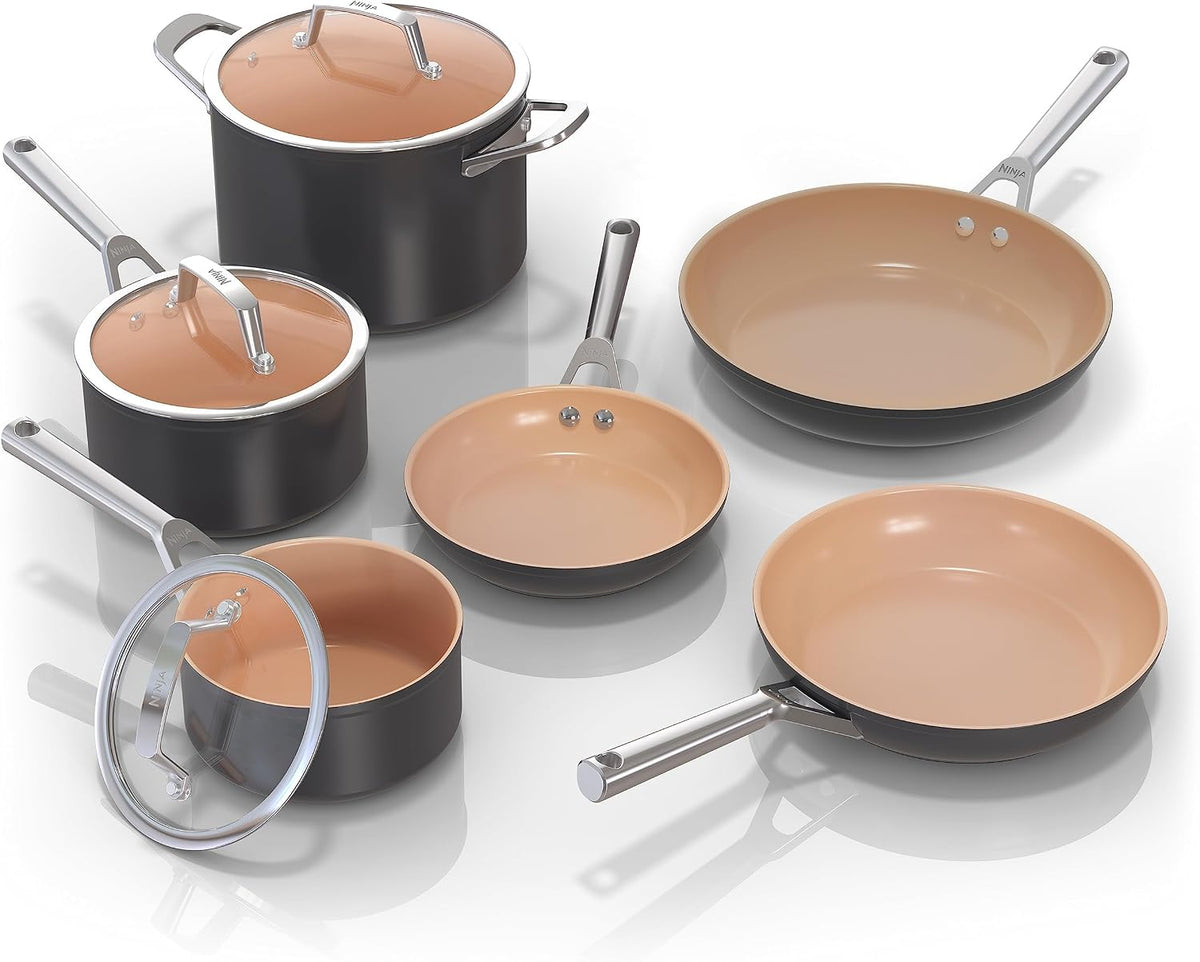 NINJA batterie de cuisine, Noir/Argenté, Ensemble de casseroles et poêles antiadhésives, en céramique de, 9 pièces antiadhésives