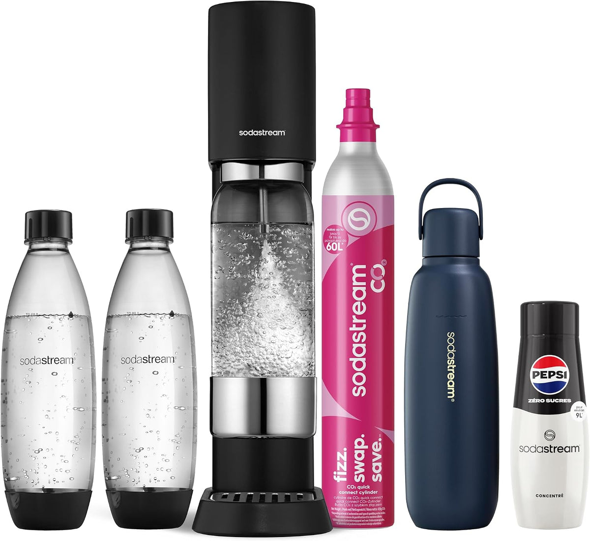 sodastream Machines à eau pétillante et sodas, 1 L, 60 L, Bleu/Argenté, Ensō Machine à Eau Pétillante et Soda