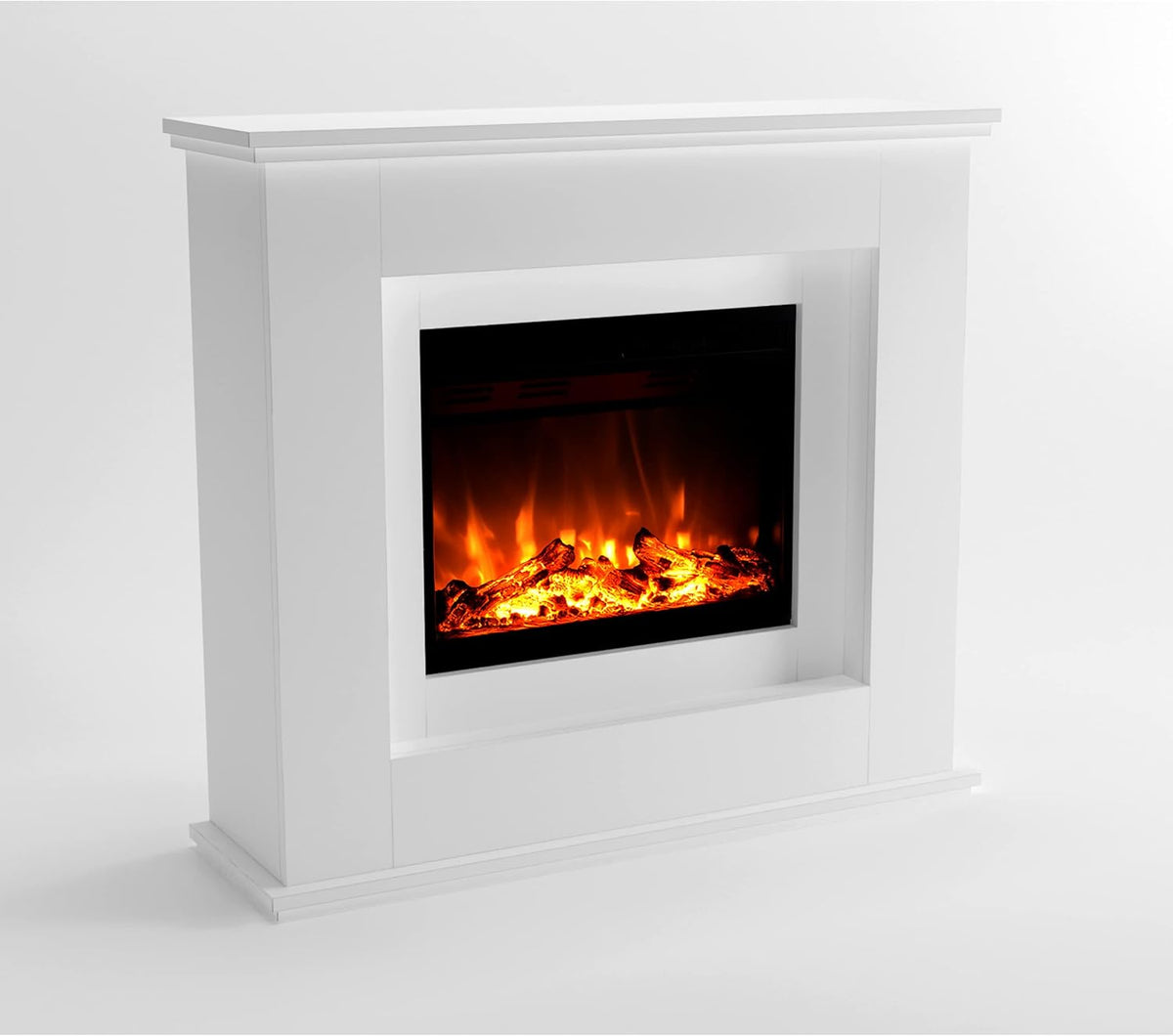 GLOW FIRE cheminée électrique, 111x101x33 cm, Blanc, Europa sur Pied - Cheminée avec Chauffage, feu de cheminée