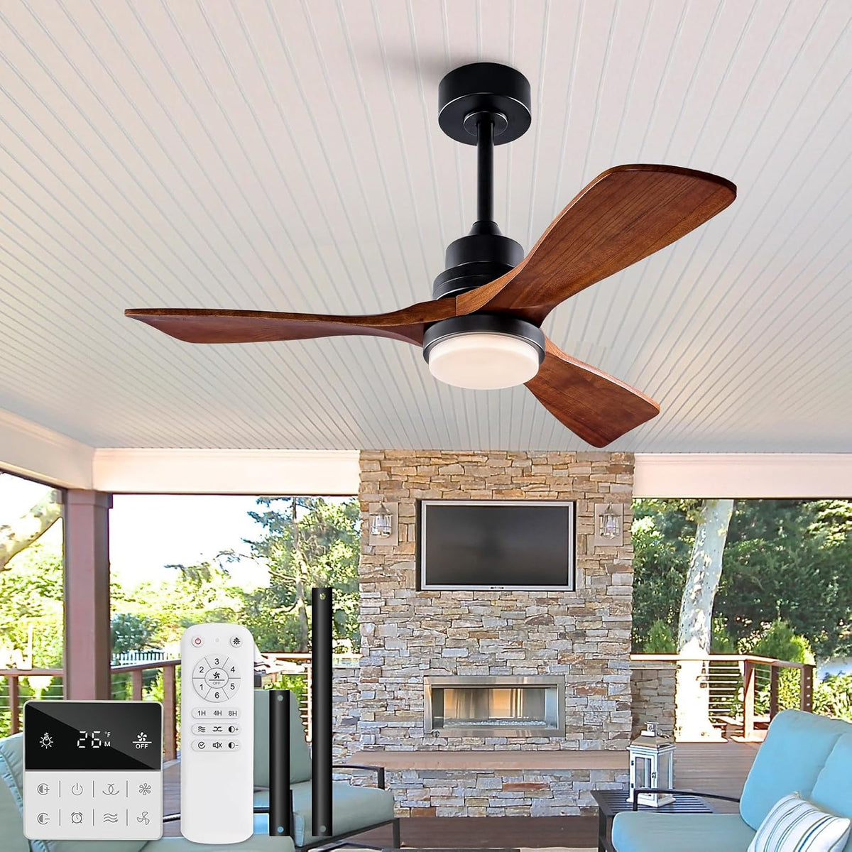 XINGSIYUELYX Ventilateurs de plafond, 106,7 cm, Blanc, d'extérieur de avec lumières et télécommande, d'extérieur à intensité variable pour patios