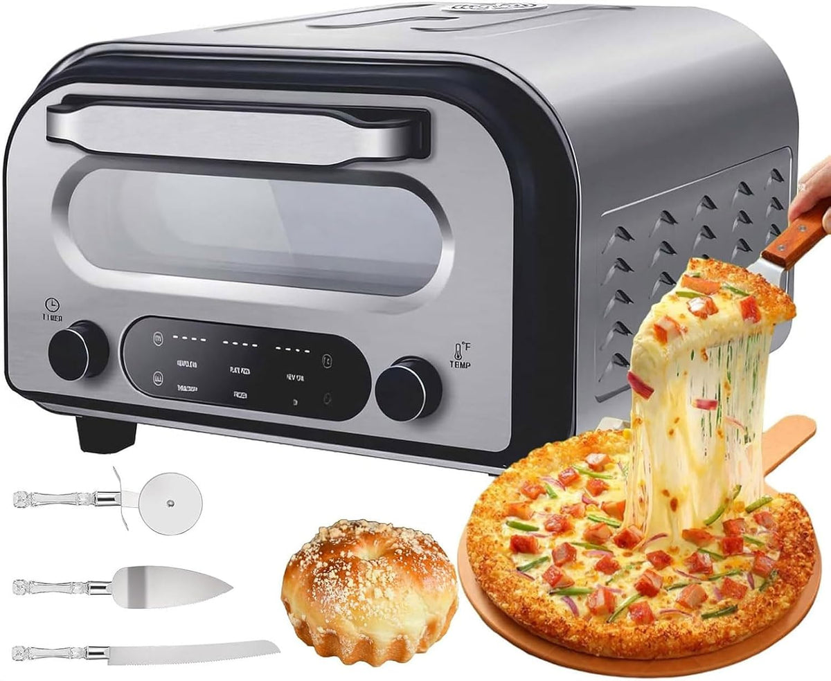 GHRERTX four à pizza, 1700 W, acier inoxydable, gris, électrique, comptoir de 12', machine à pizza électrique avec coupe-pizza