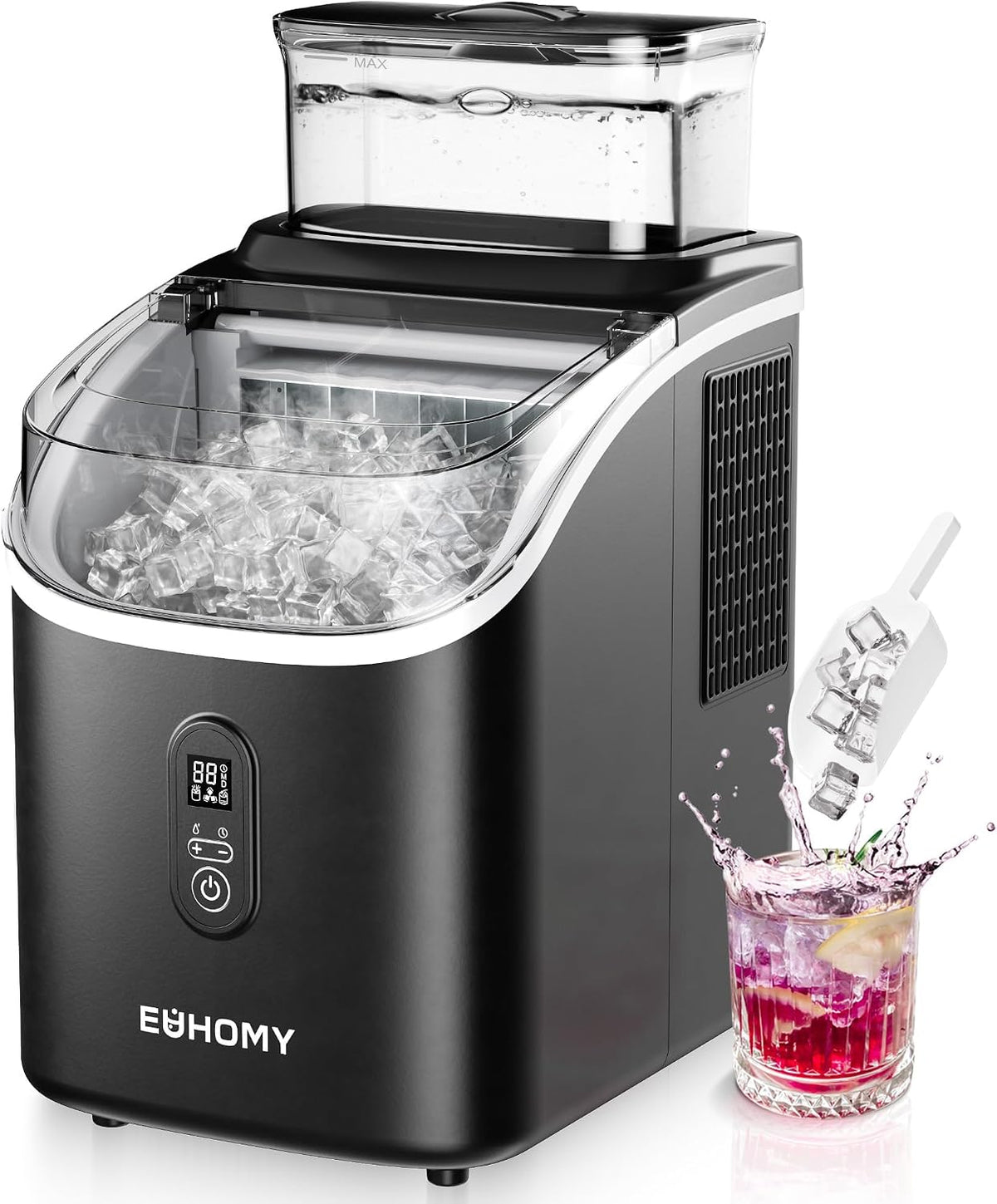 EUHOMY machine à glaçons, 15 kg, 2 l, Noir, pour plan de travail, 16 glaçons en 13 min, autonettoyante pour la maison/cuisine/bureau