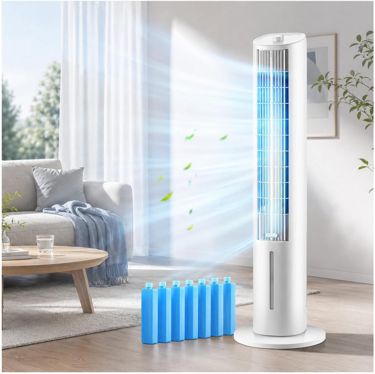 climatiseur portable PINCHU, Blanc, Rafraîchisseur d'air, Pains de Glace, Ventilateur Colonne Silencieux à 3 Vitesses