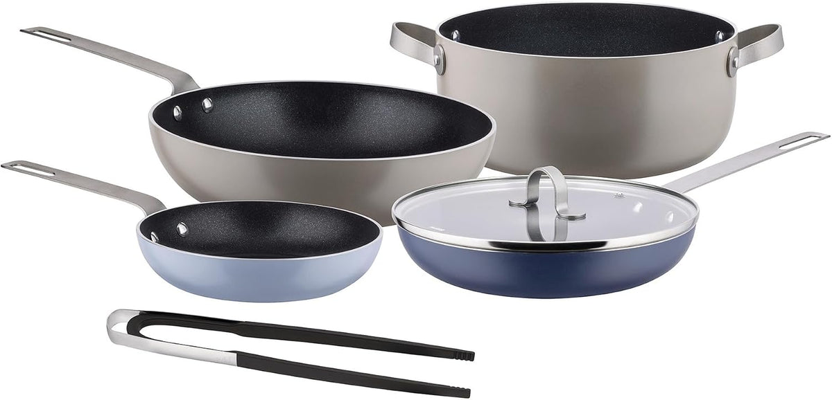 Alessi batterie de cuisine, Argenté, Tama GIA100S5 - Set de Casseroles de Six Pièces