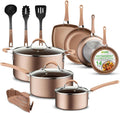 NutriChef batterie de cuisine, Doré, Antiadhésive, Poele et Casserole Induction, Comprenant Casseroles, Couvercles et Ustensiles de Cuisine