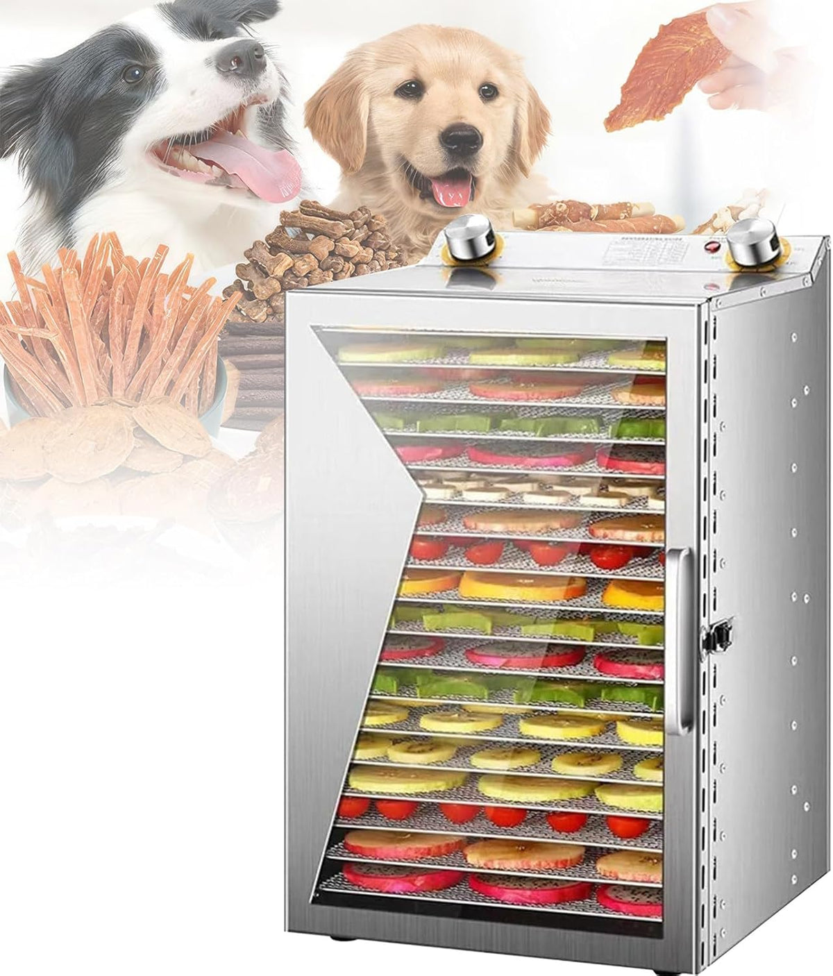 NzEupno déshydrateur alimentaire, 400 W (6/ 8 Plateaux), 800 W (12/ 18 Plateaux), Argenté, Professionnel Avec Plateaux En Acier Inoxydable
