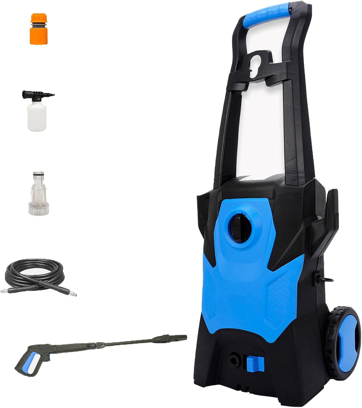 FfiMe nettoyeur haute pression, 1500 W, Bleu, électrique, Professionnel, Lave-Auto, buse réglable Tout-en-Un et Tuyau pour véhicule de terrasse