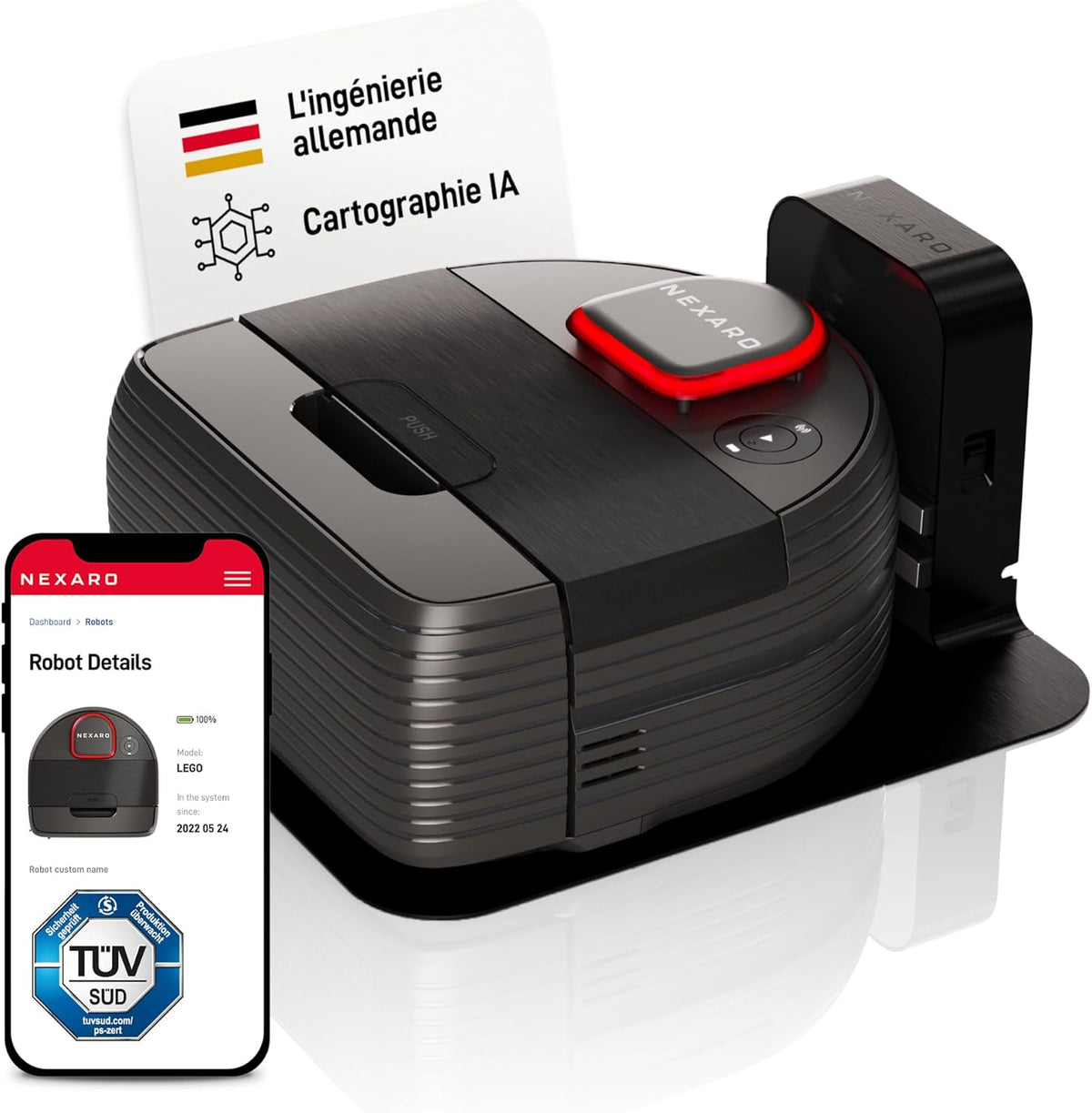 Nexaro robot aspirateur, 400 m, Noir, NR 1500 pour Nettoyage des sols, Petit Vacuum Cleaner avec Licence HUB 36 Mois