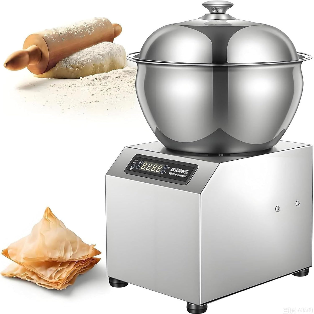 PioMue Robots multifonctions, 2200 W, 110 V/220 V, 1400 TR/Min, 8 kg, Argenté, Pétrin à Double Rotation en Acier Inoxydable