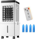 climatiseur portable TYVANDE, 15 L, Blanc, Rafraîchisseur d'air mobile, Minuterie 7.5H, Oscillation 90º, 4 Refroidisseurs Inclus