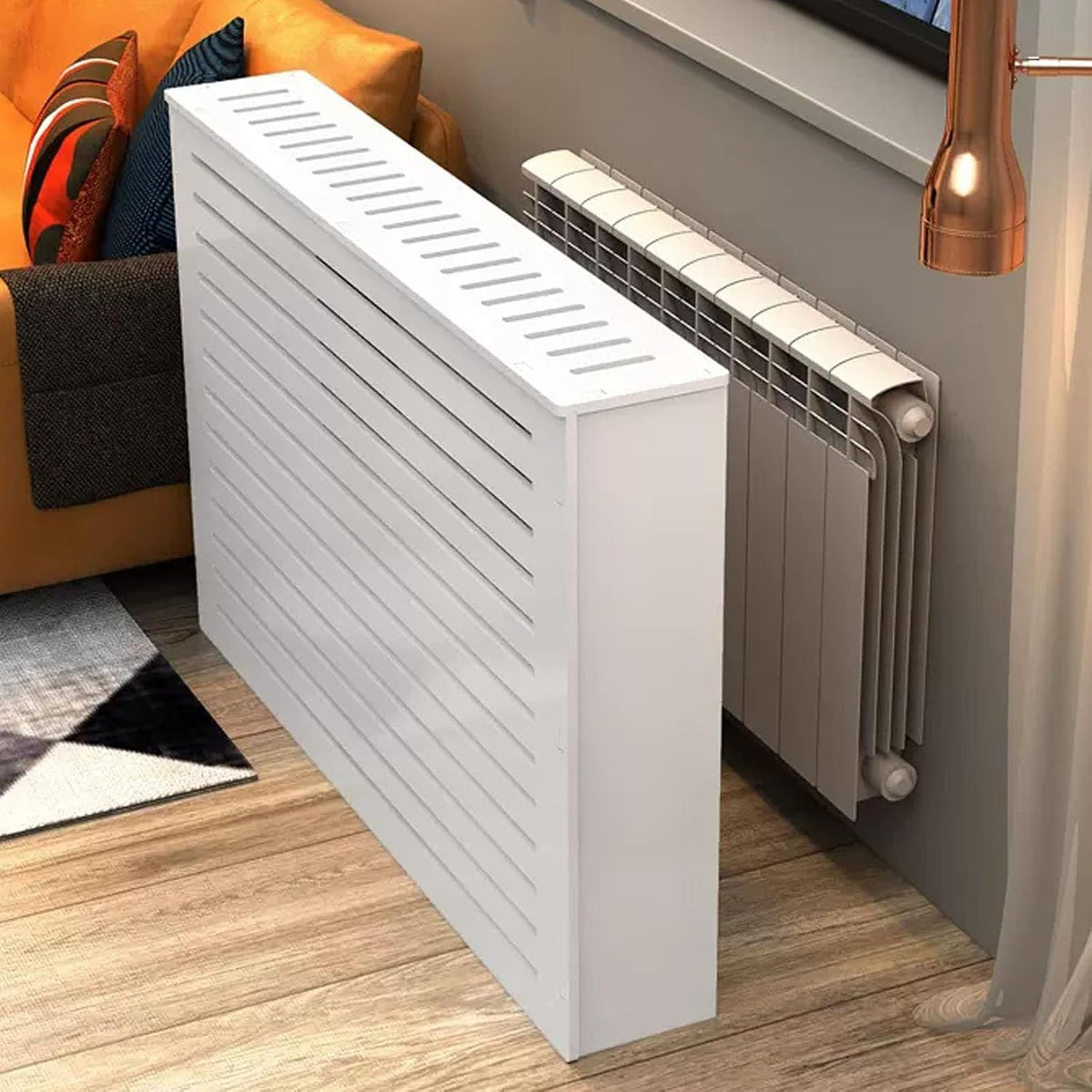 Cache armoire, Gris, radiateur, chauffante avec étagère de Rangement supérieure, étagère d' chauffante à Lattes Verticales