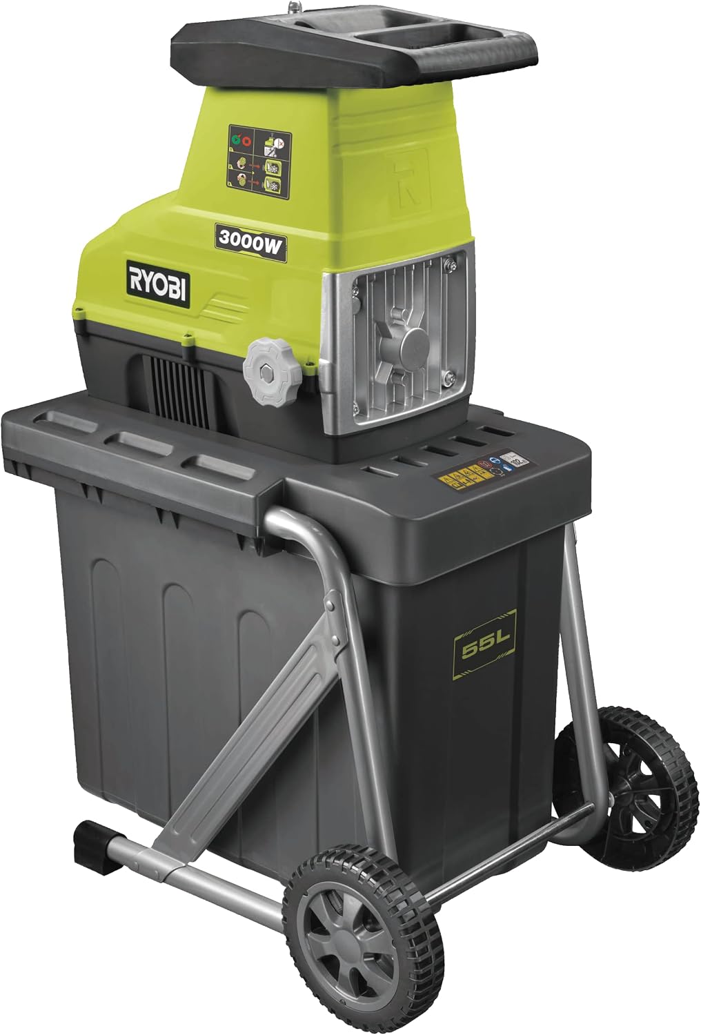 RYOBI broyeur, 3000 W, 55 L, 45 mm, Noir, de Végétaux Électrique RSH3045U, Broyage Branches, Taille Haies, Déchets Jardin